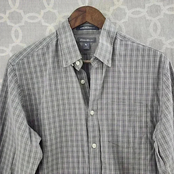 Eddie Bauer Men's S Gray Plaid Relaxed Fit Button Down Long Sleeve Shirt - Picture 2 of 7